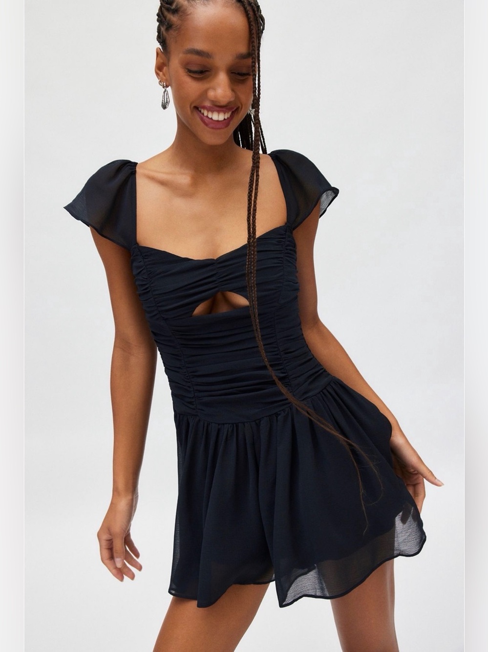 Kimchi Blue Black Ruched Cutout Romper